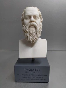 Sócrates Filósofo Escultura Busto sobre Alabastro Base Azul - Imagen 1 de 1