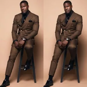 Marrón 2 Piezas Hombres Trajes Pico Solapa Formal Fiesta Novio Esmoquin Hombres Blazer Pantalones - Imagen 1 de 16