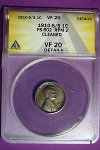 1910 - S/S ANACS VF20 FS-502 RPM-2 CLEANED LINCOLN CENT!!  #B28565 - Picture 1 of 2