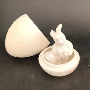 Snowbaby Style Bisque Porcelain Bunny, 2-Piece Easter Egg Figurine OBO - Picture 1 of 11