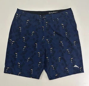 Tommy Bahama Me Size 34 Island Active Shorts Blue Hybrid Toucan Birds Stretch - Picture 1 of 10