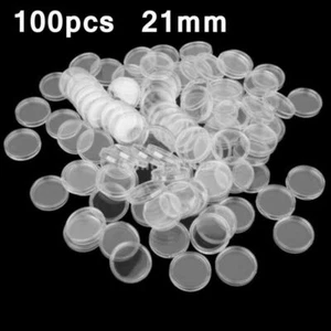 100PCS Coin Capsules Holder Clear Storage Box Round Display Case Container 21mm - Picture 1 of 8