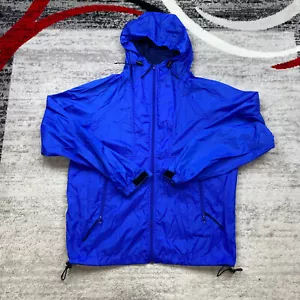 Vintage REI Rain Coat Jacket Medium Blue Full Zip Hooded Windbreaker Mens 90s - Picture 1 of 10