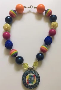 New! Autism Awareness Necklace Custom Made Beaded 16 in Rainbow - Picture 1 of 12
