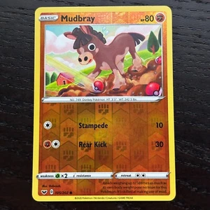 Mudbray 105/202 Pokemon Sword & Shield Base Set Reverse Holo Common Card NM - Picture 1 of 2