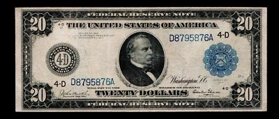 $20 1914 Large Size Federal Reserve Note Blue Seal Cleveland Free Shipping #56 - Image 1 of 2