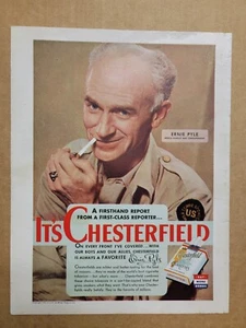 Vintage 1944 Chesterfield Cigarettes Print Ad ABC WW2 Ernie Pyle Correspondent - Picture 1 of 1