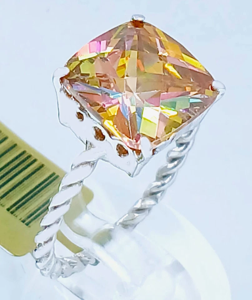 ANILLO TOPACIO AZÓTICO 5,87 Cts oro blanco macizo 10k - hecho en ee. uu. - Nuevo Con Etiqueta Foto 1 de 4