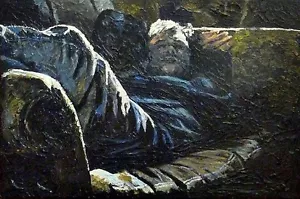 "ORIGINAL BRIDGET ASKEW ""UNA Siesta"" impresionista sueño hombre descansado PINTURA ACRÍLICA - Imagen 1 de 1