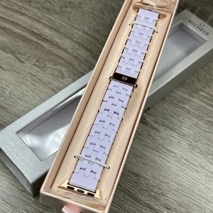 NEW✅ Michele Rose Gold Steel Purple Silicone Wrapped Strap For ANY Apple Watch - Picture 1 of 14