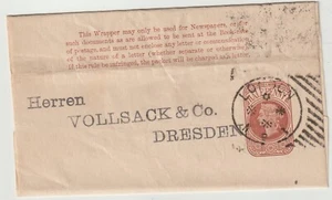 c.1885 RR HOSTER LONDON MACHINE N P B RAMO GIORNALE SU 1/2d CONFEZIONE IN GERMANIA - Foto 1 di 3