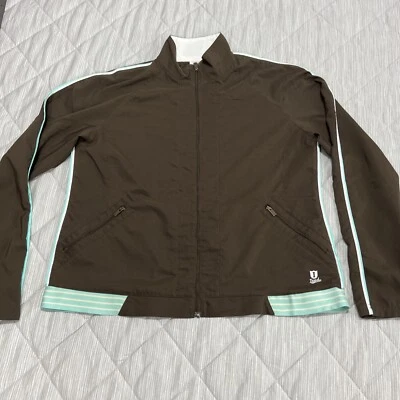 Chaqueta de Pista Izod Para Mujer Grande Marrón Bolsillos con Cremallera Completa Correr Baloncesto Raglán Foto 1 de 4