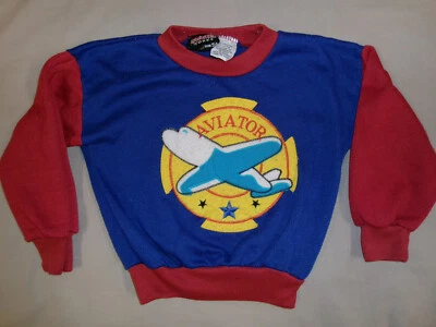 Vtg 80s 90s CUTE AIRPLANE AVIATOR SWEAT SHIRT YOUTH KIDS Sz4T ATHLETIC WORKS TAG - Image 1 of 2