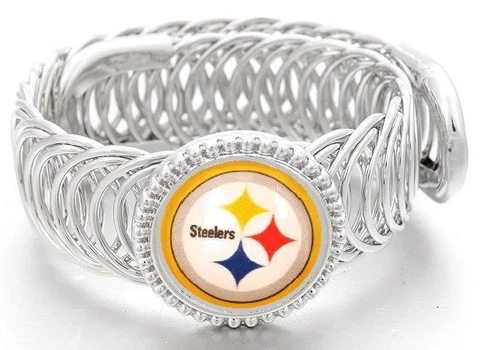 Pittsburgh Steelers Football Silver Mens Womens Bracelet w Gift Pkg D11 Cover