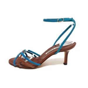 Auth MANOLO BLAHNIK - Blue Green Bronze Leather Women's Sandals - Picture 1 of 6