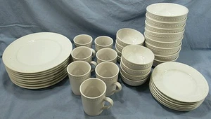 37PC JC PENNEY HOME COLLECTION WHITE EMBOSSED DOT RIM DISH SET SERVICE 6 +EXTRAS - Picture 1 of 8