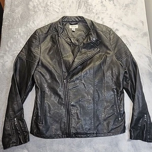 Kenneth Cole Reaction Men’s L Faux  Leather Motorcycle Jacket Black , Zip Front - Picture 1 of 12