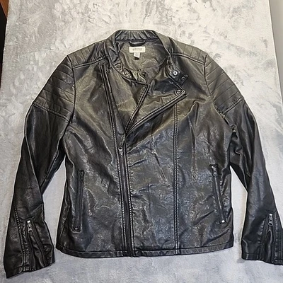 Kenneth Cole Reaction Men’s L Faux  Leather Motorcycle Jacket Black , Zip Front - Image 1 of 4