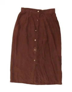 VINTAGE Womens Midi Skirt IT 44 Medium W28 Brown Silk DH49 - Picture 1 of 3