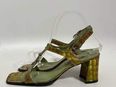 De Colección Moschino Verde Marrón Cocodrilo Cuero Repujado Tacones 38 Foto 1 de 4