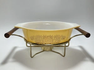 Pyrex 1 1/2 QT. Ovale goldene Girlande Muster Griff Kasserolle Servierschale - Bild 1 von 11