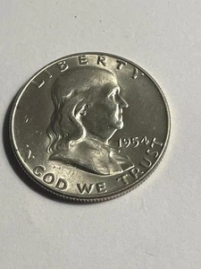 FRANKLIN 90 % SILVER GEM/BRILLIANT 1954 (D) HALF $ COIN - Picture 1 of 2