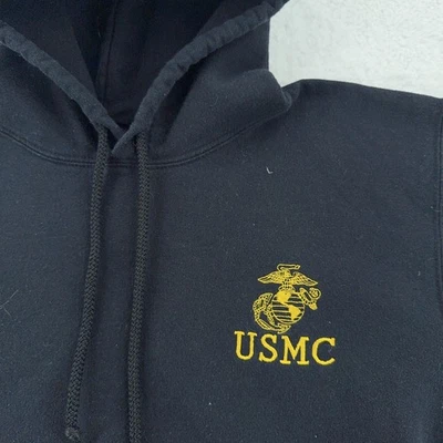 Gildan Sudadera con Capucha Para Hombres Pequeña Negra USMC Cuerpo de Marines Pullover Peso Pesado Foto 1 de 4