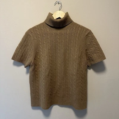 Brooks Brothers Tejido por Cable Suéter Camiseta Lana Mezcla Cachemira Cuello Tortuga Marrón Foto 1 de 3