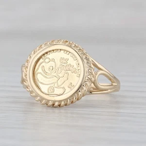 Chinese Panda Coin Copy Ring 10k Yellow Gold Size 6.25 Signet - Picture 1 of 10