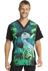 Raptor Cherokee Scrubs Tooniforms Jurassic World Mens V Neck Top TF708 JWUG - Picture 1 of 6