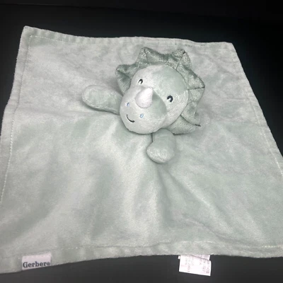 Manta de seguridad Gerber verde dinosaurio bebé Lovey satinado trasero cuerno de dinosaurio Foto 1 de 4