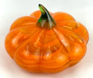 Hand Blown Art Glass Pumpkin Swirl Glass Fall Decor - Picture 1 of 3