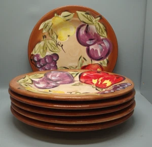 Tabletops Unlimited   WATERCOLOR FRUITS (BROWN)  Dinner Plates SET OF SIX - Picture 1 of 3