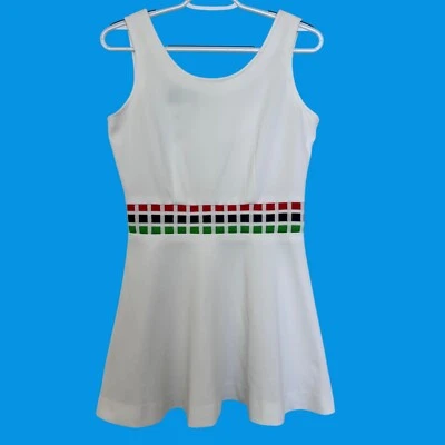 Mini Vestido Vintage Cancha 1 Tenis Línea A Años 70 Talla 11/12 Blanco Etiqueta Unión Preppy Foto 1 de 4