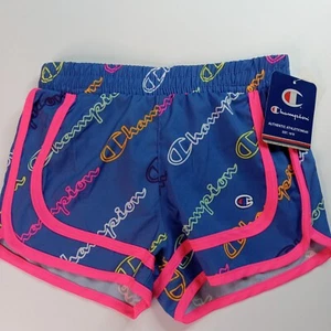 Champion Shorts Little Girl 5 Purple Logo All Over Printed Running Elastic Waist - Picture 1 of 6