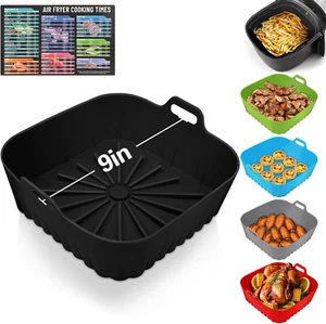 Square Silicone Air Fryer Liners - 9 Inch Reusable Air Fryer Pot - Air Fryer Acc - Picture 1 of 11