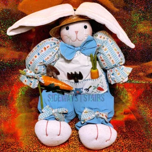 SITTING RABBIT GARDENER FIGURE 18" Easter bunny starched fabric textured Spring - Picture 1 of 17