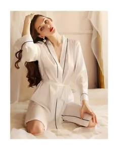 Pyjama Nachthemd für Damen Langarm Button Down Nachtwäsche Boyfriend Kleider - Bild 1 von 14