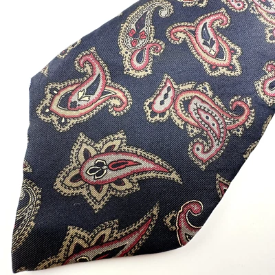 John Henry Mens Tie Necktie Blue Red Paisley Silk Classic Length - Image 1 of 4