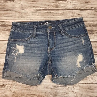 Hollister Size 00 w23 Girls Shorts Distress Low Rise Midi Short Stretch Denim - Image 1 of 4