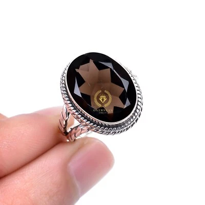 Smoky Quartz Ring 925 Silver Handmade Statement Beautiful Ring All Size NS - Image 1 of 4