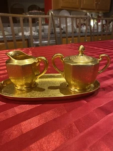 VINTAGE WHEELING DECORATING GLASS CHINA GOLD SET 3PCS #1724 - Picture 1 of 7