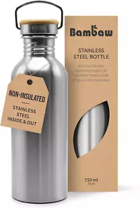 Stainless Steel Single Wall Water Bottle, 24 oz, 750 ml, Reusable, Leakproof, Di - Picture 1 of 12