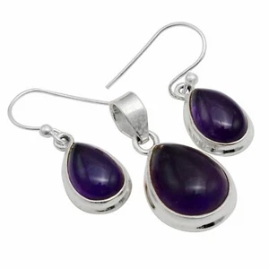 Amatista 925 Plata Esterlina Regalo San Valentín Colgante + Pendientes Joyería ST-049 - Imagen 1 de 1