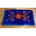 Hand Crafted Blue Floral Embroidered Crewel Alpaca Wool Makeup Zip Pouch Flower