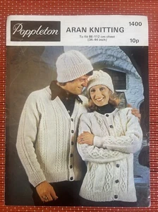 CHAQUETA Y SOMBRERO CÁRDIGAN ARAN CABLE HOMBRE MUJER 34”-44” PATRÓN TEJIDO DE COLECCIÓN P1400 - Imagen 1 de 3