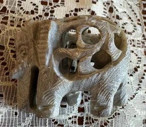 Vintage Elephant Hand Carved Soap Stone Figure With Baby Elephant Inside DS - Picture 1 of 8