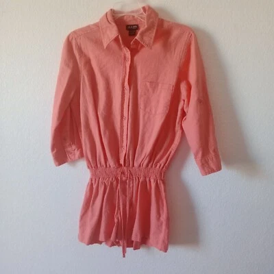ALLOY APPAREL Women's Coral Linen Cotton Blend 3/4 Sleeve Romper size Large - Image 1 of 4