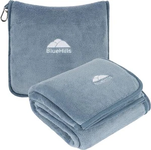 Premium Soft Travel Blanket Pillow 2-in-1 Packable Airplane Essentials 70" Blue - Picture 1 of 9