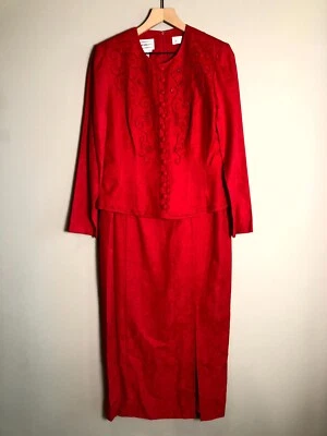 Vestido de carrera vintage Karin Stevens para mujer rojo bordado hasta la rodilla talla 6 Foto 1 de 4